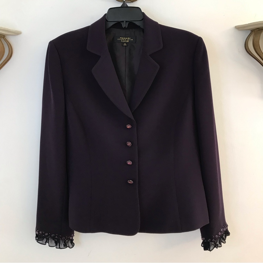 Tahari Luxe Purple Embellished Blazer, Size 10, Women's